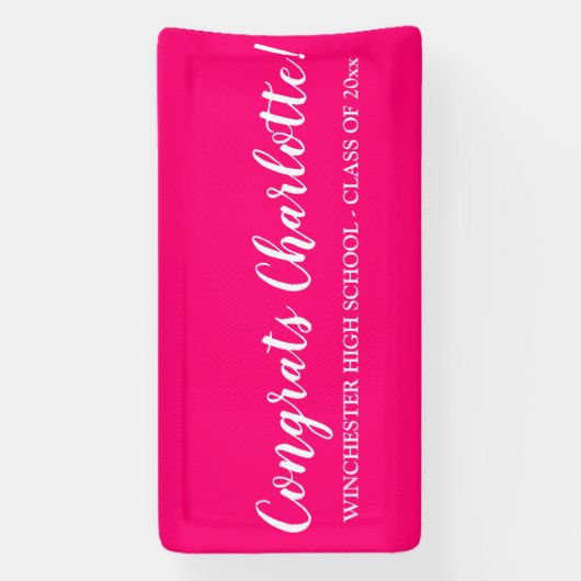 Gefeliciteerd hot pink custom script naam afstuder spandoek (Verticaal)