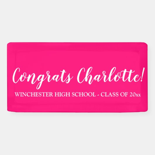 Gefeliciteerd hot pink custom script naam afstuder spandoek (Horizontaal)
