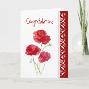 Gefeliciteerd Huwelijk RODE Klaprozen Tuin Bloemen Kaart
