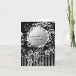 Gefeliciteerd Huwelijkskaart Zwart Vintage Bloemen Kaart