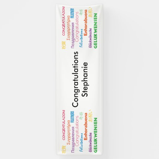 Gefeliciteerd in vele talen  spandoek (Verticaal)