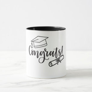 Gefeliciteerd in zwart-wit met Pet en diploma Mok
