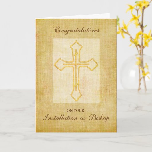 Gefeliciteerd Installatie als Bishop Cross Kaart (Gele Bloem)