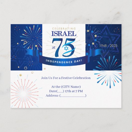 Gefeliciteerd Israël met de 75e verjaardag van Ona Briefkaart (Voorkant)