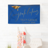 Gefeliciteerd, je Afstuderen Gold Confetti op Blau Spandoek (Insitu)