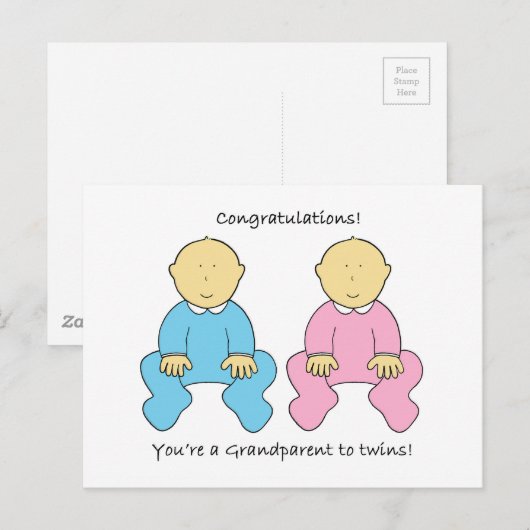 Gefeliciteerd je bent grootouder aan Twins Briefkaart (Voorkant / Achterkant)