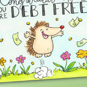 Gefeliciteerd! Je bent schuldenvrij. briefkaart