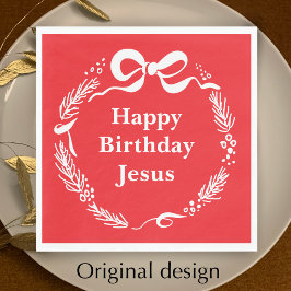 Gefeliciteerd Jezus | Handgetekende strik Kerstmis Servet