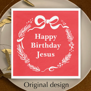 Gefeliciteerd Jezus   Handgetekende strik Kerstmis Servet