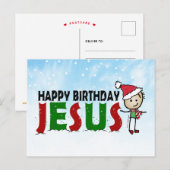 Gefeliciteerd Jezus Kerstmis Stickman Briefkaart (Voorkant / Achterkant)