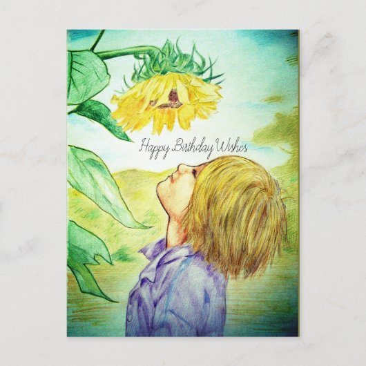 Gefeliciteerd Jongen | Zonnebloem Ansichtkaart Briefkaart (Voorkant)