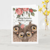 Gefeliciteerd Jubileum Owl Couple Kaart (Gele Bloem)