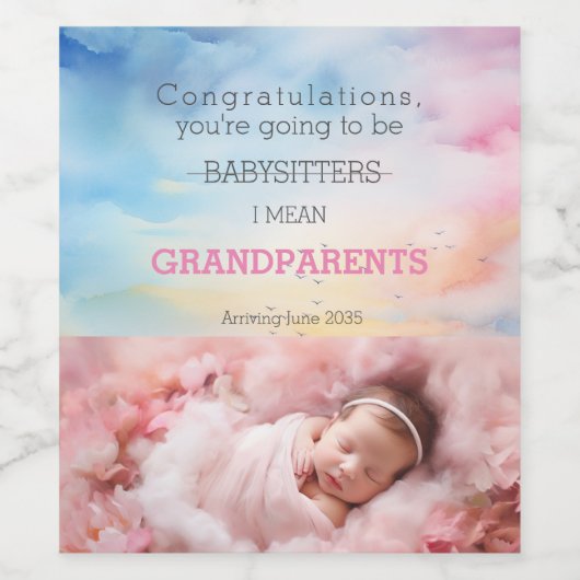 Gefeliciteerd, jullie worden grootouders, babymeis wijn etiket (Enkel label)