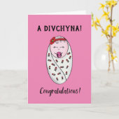 Gefeliciteerd Kaart - Baby meisje - Oekraïens (Gele Bloem)