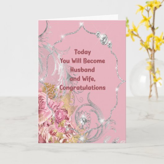 Gefeliciteerd Kaart bruiloft met Faux Diamonds (Gele Bloem)