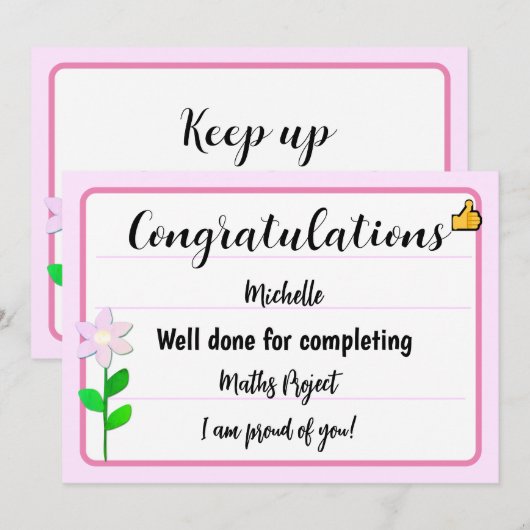 Gefeliciteerd Kaart met Pink Flower (Voorkant / Achterkant)