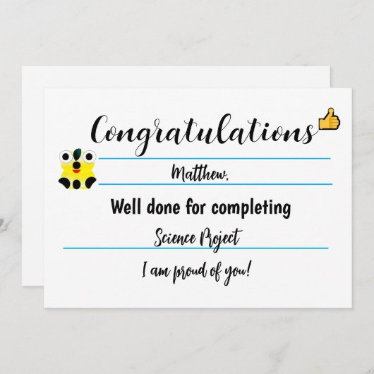 Gefeliciteerd Kaart met Schattige gezicht (Voorkant / Achterkant)