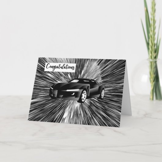Gefeliciteerd Kaart Nieuwe auto in zwart-wit (Voorkant)