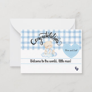 Gefeliciteerd kaart voor babyjongen, welkom pasgeb notitiekaartje