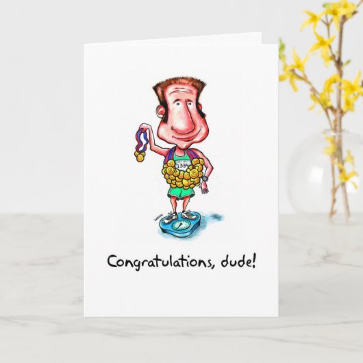 Gefeliciteerd Kaart voor Marathoner - Medals Dude (Gele Bloem)