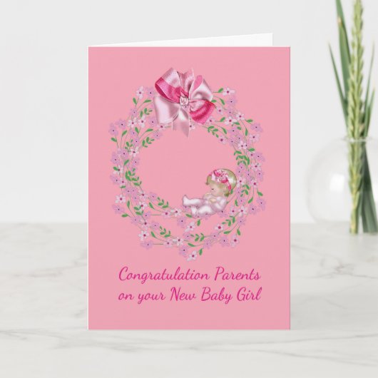 Gefeliciteerd Kaart voor ouders van New Baby Girl (Voorkant)