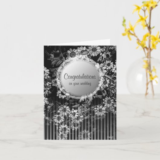 Gefeliciteerd Kaart Zwarte  Floral (Gele Bloem)