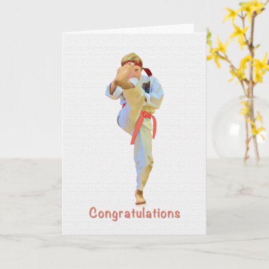 Gefeliciteerd, Karate schoppen Oranje riem Kaart (Gele Bloem)