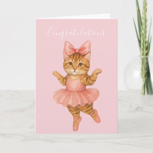 Gefeliciteerd Kat Ballerina Roze Kaart (Voorkant)