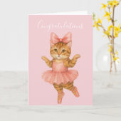 Gefeliciteerd Kat Ballerina Roze Kaart (Gele Bloem)