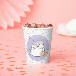 Gefeliciteerd Kawaii Kat Met Bril En Bloem Papieren Bekers