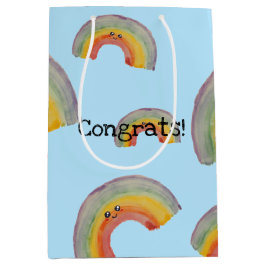 Gefeliciteerd! Kawaii Waterverf Regenboog Medium Cadeauzakje
