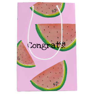 Gefeliciteerd! Kawaii Waterverf Watermeloen Medium Cadeauzakje