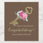 Gefeliciteerd Klant Nieuw Huis | Rustiek Bruin Wijn Etiket (Enkel label)