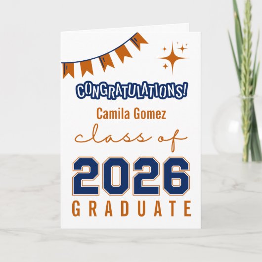 Gefeliciteerd klas van 2026 Blauw Oranje Grad Kaart (Voorkant)
