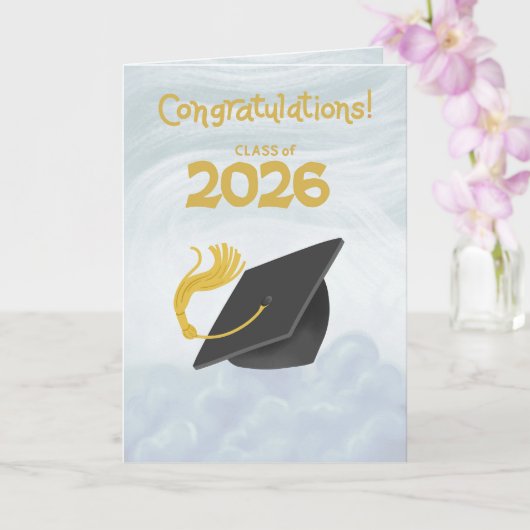 Gefeliciteerd Klas van 2026 Zwarte Afstudeerhoed Kaart (Orchidee)