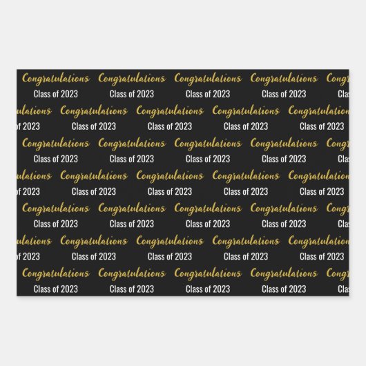 Gefeliciteerd, klasse 2023 Black White en Gold Inpakpapier Vel (Voorkant)