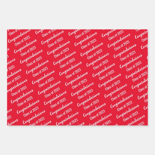 Gefeliciteerd Klasse van 2023 Rood zwart-wit Inpakpapier Vel (Voorkant 2)