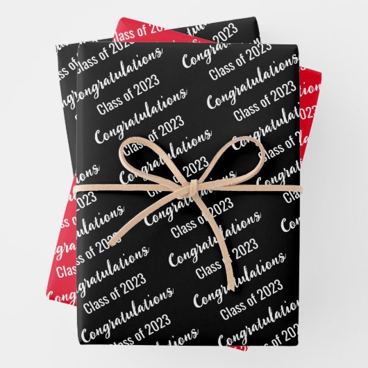 Gefeliciteerd Klasse van 2023 Rood zwart-wit Inpakpapier Vel (In situ)
