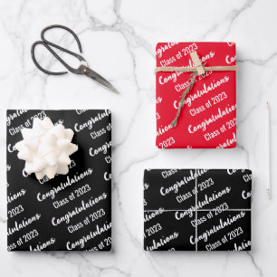 Gefeliciteerd Klasse van 2023 Rood zwart-wit Inpakpapier Vel