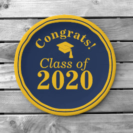 Gefeliciteerd Klasse van 2024 Navy Gold Papieren Bordje