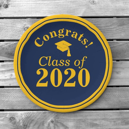Gefeliciteerd Klasse van 2024 Navy Gold Papieren Bordje