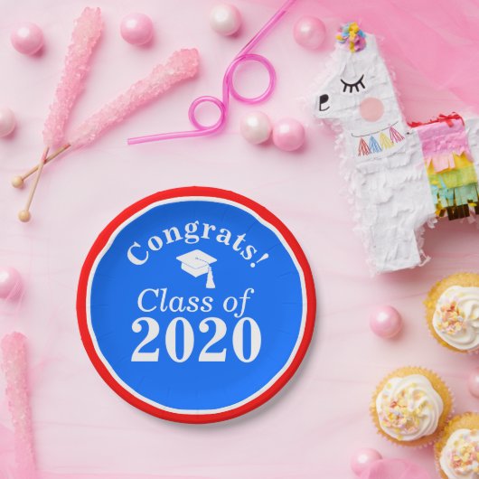 Gefeliciteerd Klasse van 2024 Rood Wit Blauw Papieren Bordje (Feest)