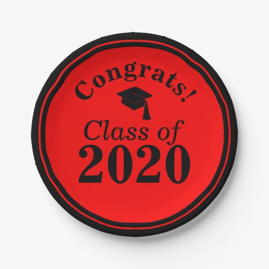 Gefeliciteerd Klasse van 2024 Rood Zwart Papieren Bordje (Voorkant)