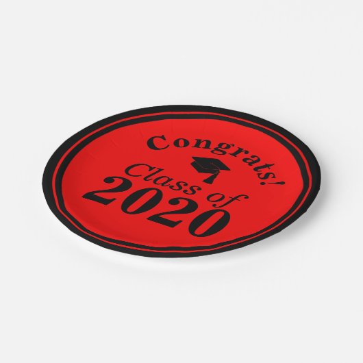 Gefeliciteerd Klasse van 2024 Rood Zwart Papieren Bordje (Gekanteld)