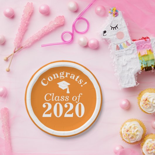 Gefeliciteerd Klasse van 2024 Sinaasappel Wit Papieren Bordje (Feest)