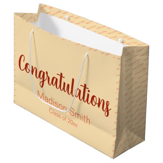 Gefeliciteerd Klasse van 20xx Peach Coral Afstuder Groot Cadeauzakje (Voorkant Gekanteld)