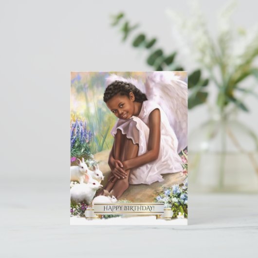 Gefeliciteerd. Kleine Engel met Bunnies Briefkaart (Staand voorkant)