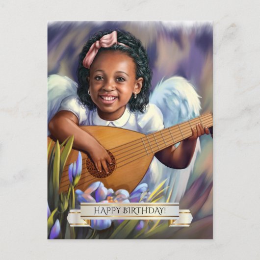 Gefeliciteerd. Kleine Engel met Lute Briefkaart (Voorkant)