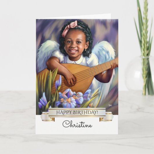 Gefeliciteerd. Kleine Engel met Lute Kaart (Voorkant)