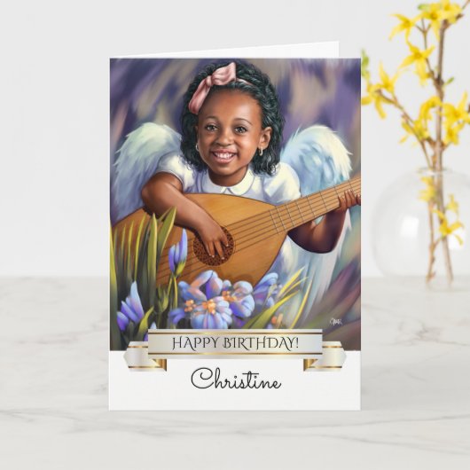 Gefeliciteerd. Kleine Engel met Lute Kaart (Gele Bloem)